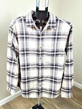 J.W. Anderson x UNIQLO Men’s M Brown Beige Gray Plaid 100% Cotton Flannel Shirt